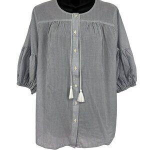 NYDJ Womens Medium Short Sleeve Boho Blouse Simon Stripe Cotton Button-Front New